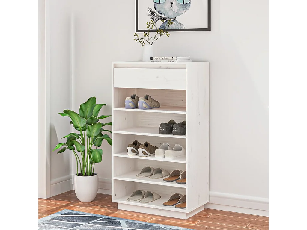 Meuble à chaussures Blanc 60x34x105 cm Bois de pin massif FR66262