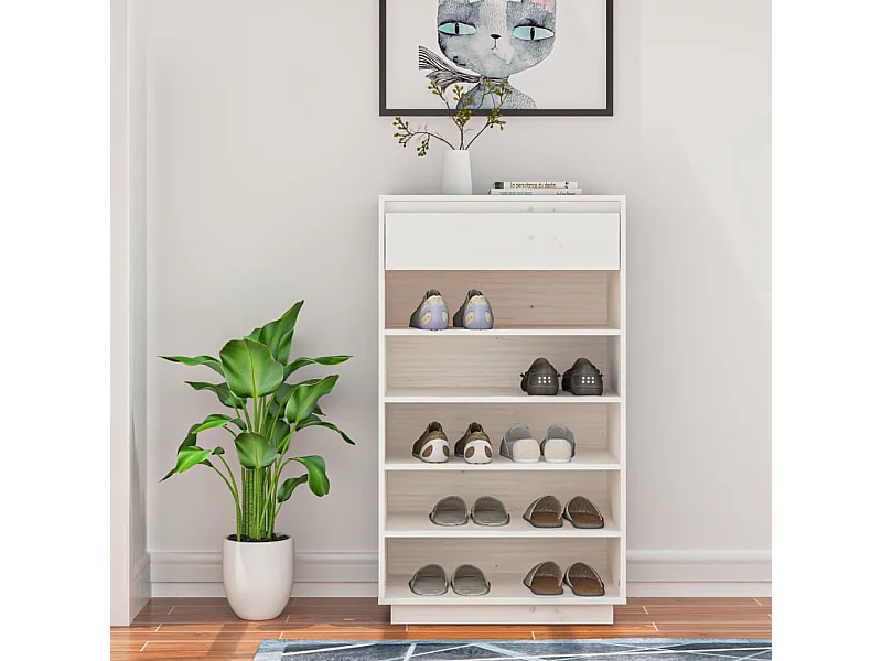 Meuble à chaussures Blanc 60x34x105 cm Bois de pin massif FR66262