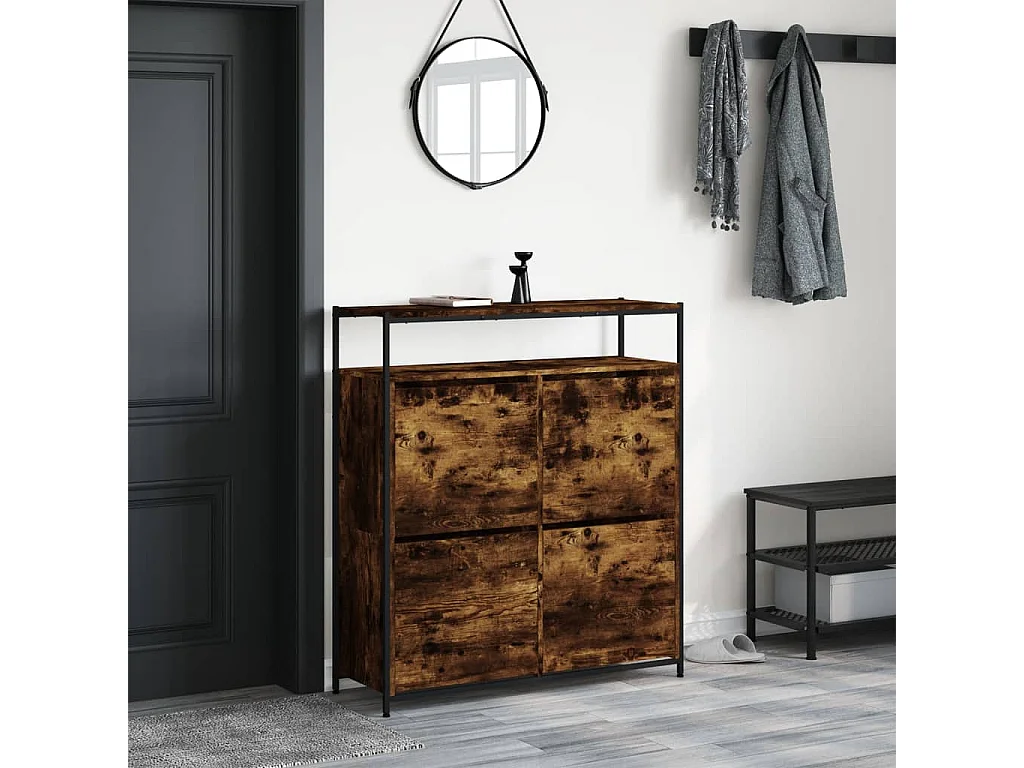 Meuble à chaussures 4 tiroirs rabattables chêne fumé FR16801