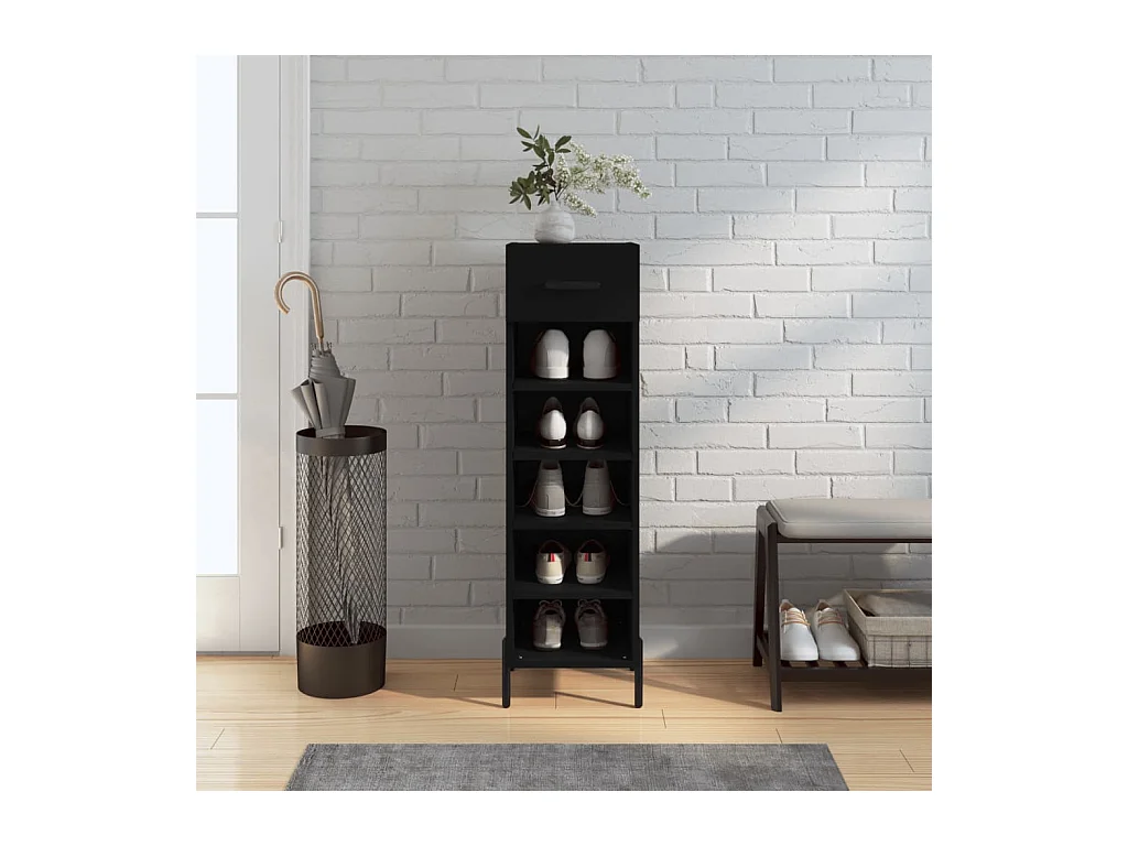 Meuble à chaussures noir 30x35x105 cm bois d'ingénierie FR26963