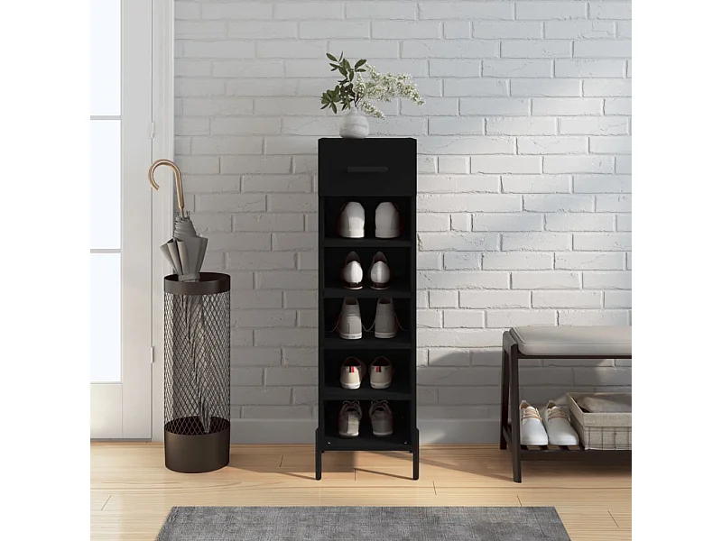 Meuble à chaussures noir 30x35x105 cm bois d'ingénierie FR26963