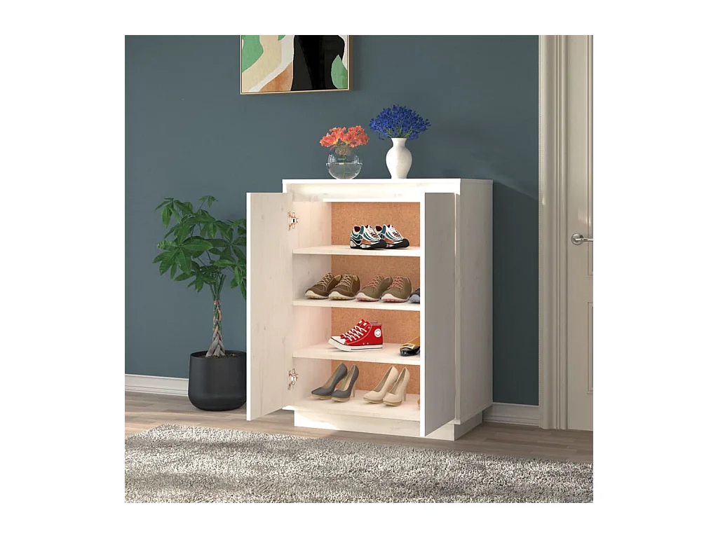 Meuble à chaussures Blanc 60x35x80 cm Bois de pin massif FR96630