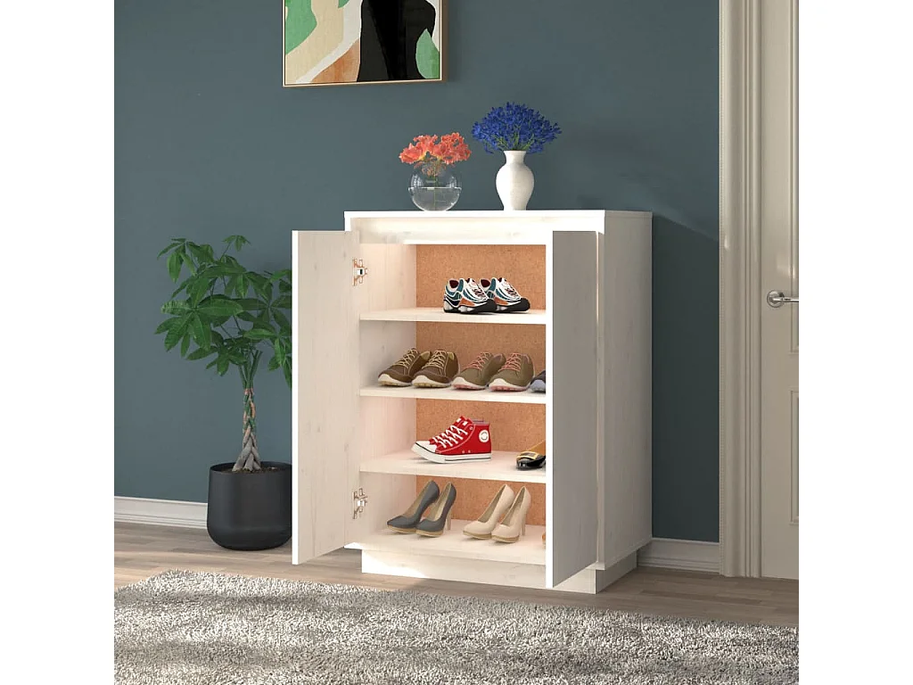 Meuble à chaussures Blanc 60x35x80 cm Bois de pin massif FR96630