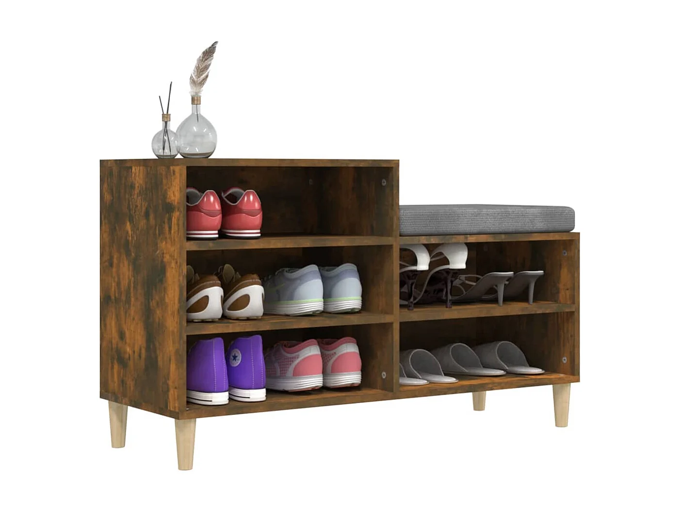 Mueble zapatero madera contrachapada roble ahumado 102x36x60 cm ES845019