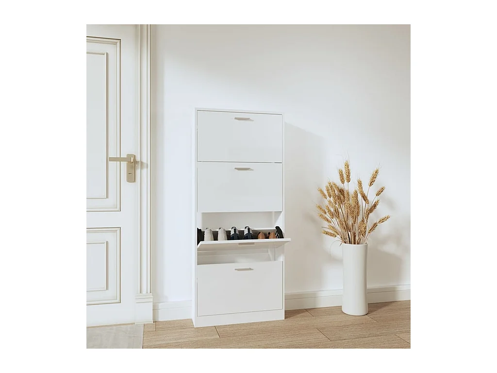 Meuble à chaussure Blanc brillant 59x17x150 cm Bois ingénierie FR73998