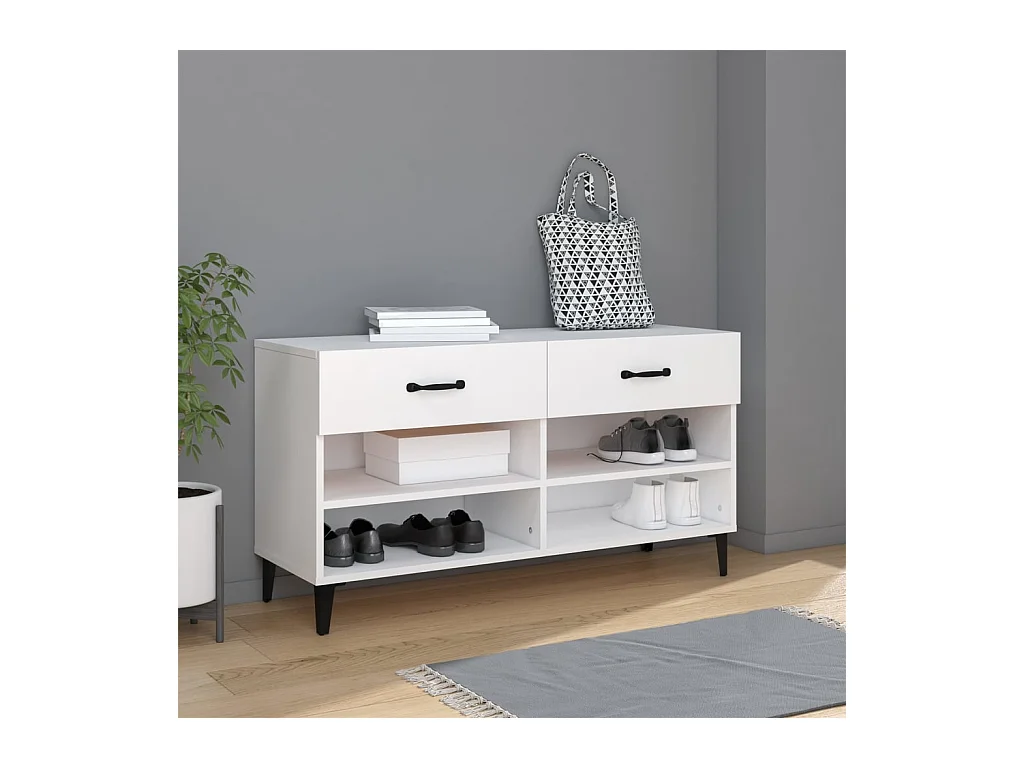 Meuble à chaussures Blanc 102x35x55 cm Bois d'ingénierie FR35125