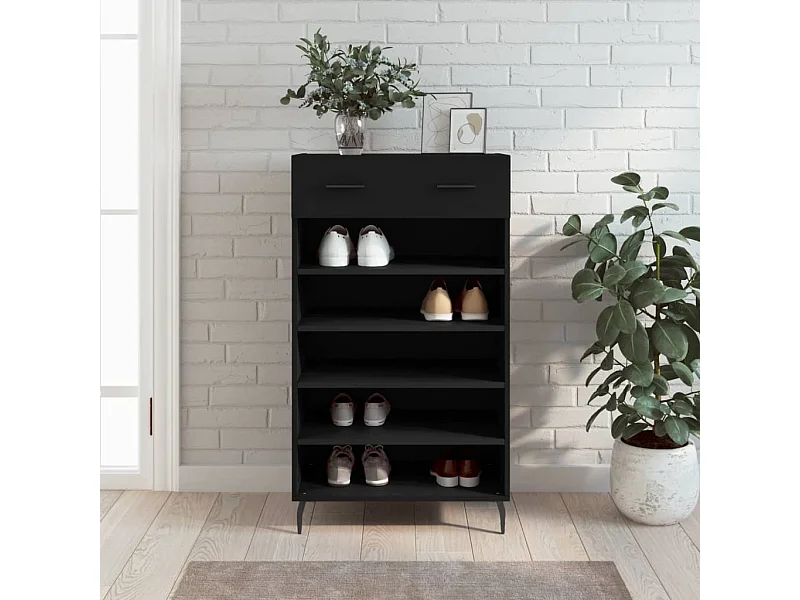 Zapatero madera de ingeniería negro 60x35x105 cm ES515503