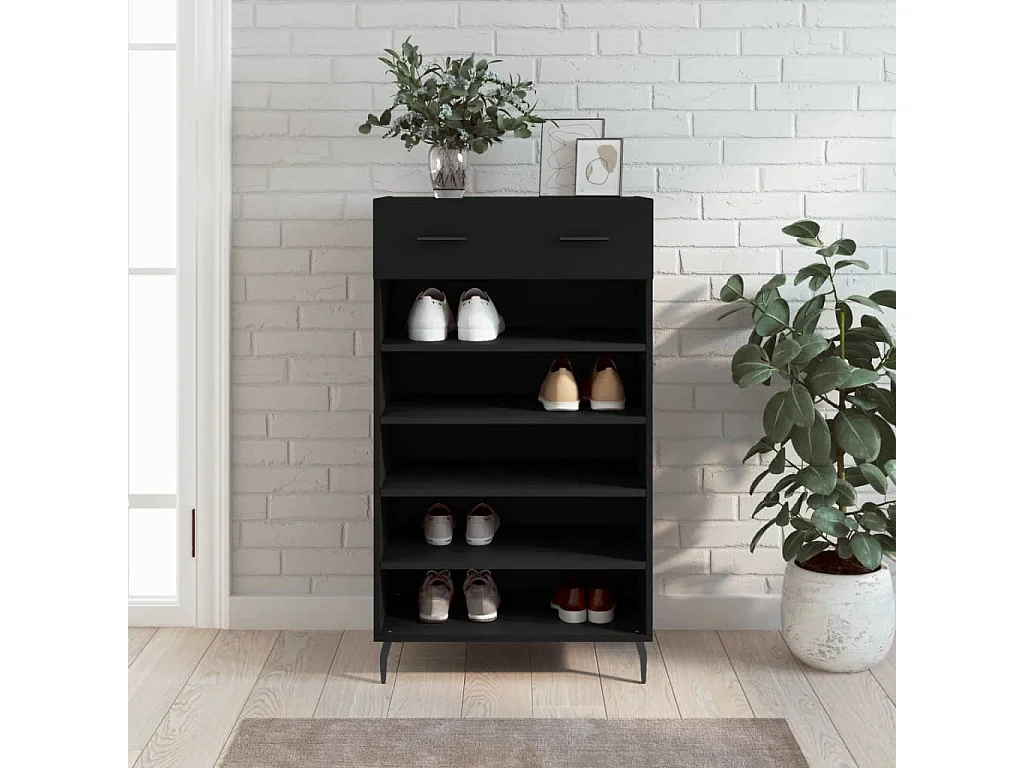 Meuble à chaussures noir 60x35x105 cm bois d'ingénierie FR96558