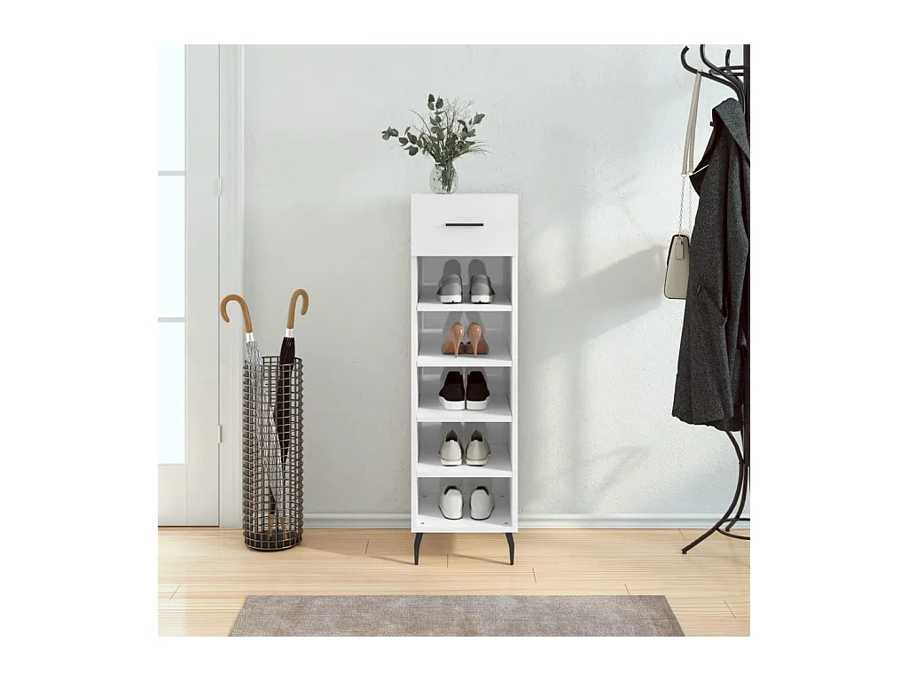 Meuble à chaussure Blanc brillant 30x35x105 cm Bois ingénierie FR23694