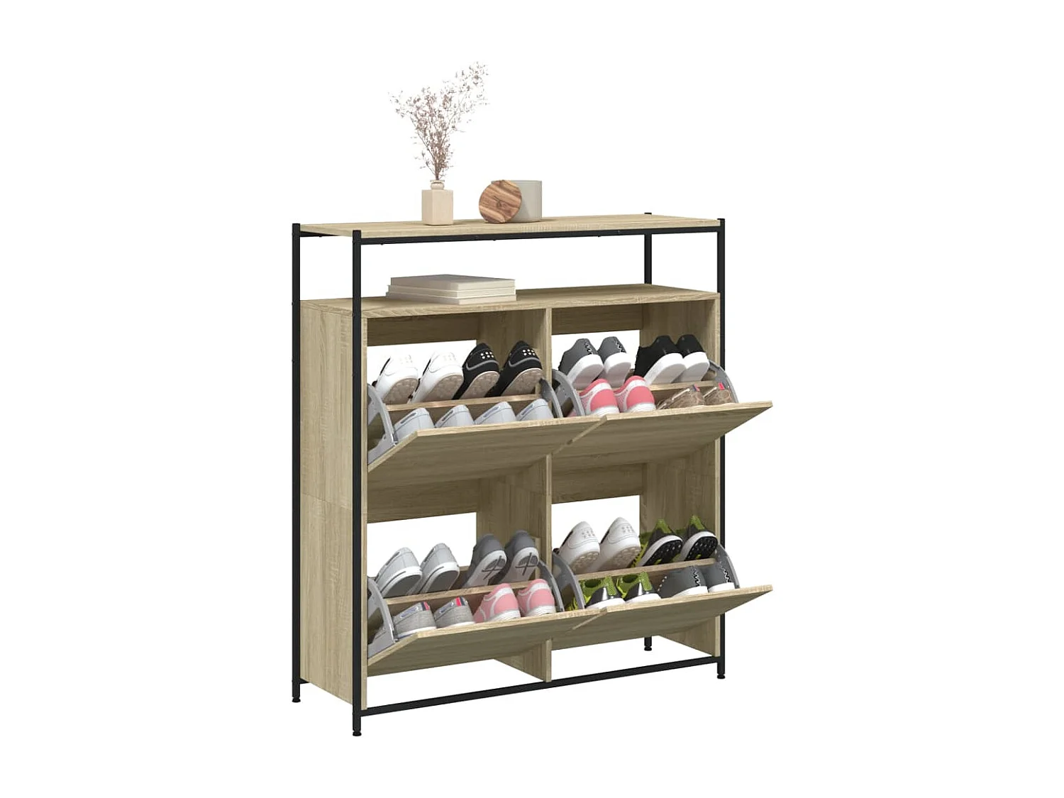 Meuble à chaussures 4 tiroirs rabattables chêne sonoma FR13045