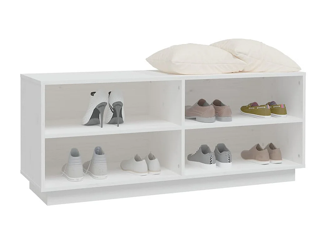 Armario zapatero de madera maciza de pino blanco 110x34x45 cm ES705131