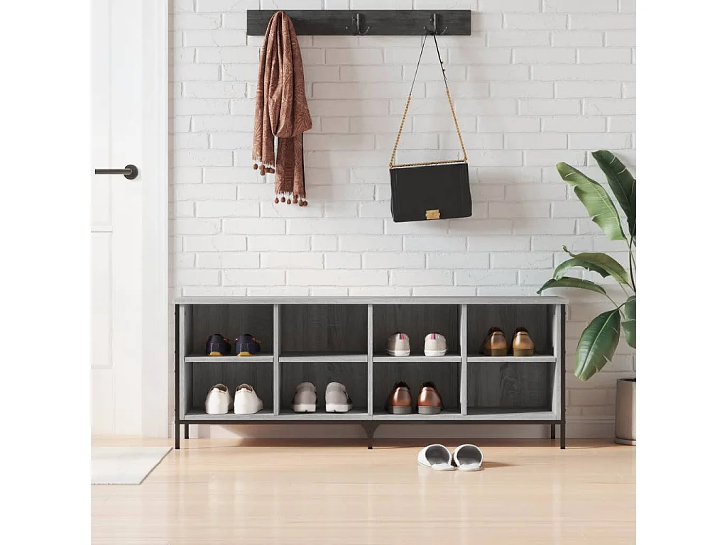 Schoenenkast 131x35x50 cm bewerkt hout grijs sonoma eikenkleur BE548964