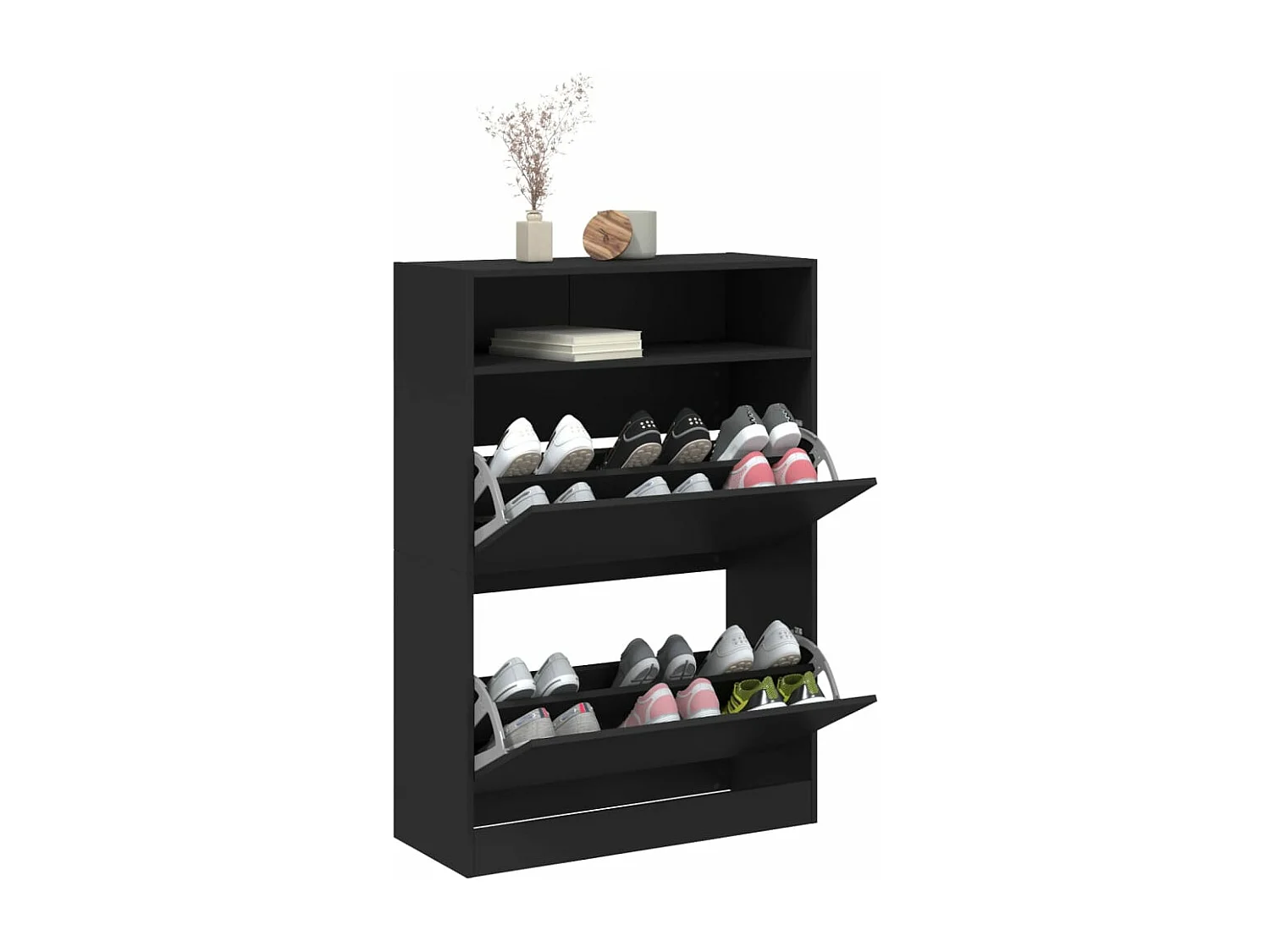 Mueble zapatero con 2 cajones abatibles negro 80x34x116 cm ES362058