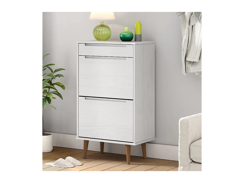 Meuble à chaussures MOLDE Blanc 59,5x35x103 cm Bois de pin FR22560