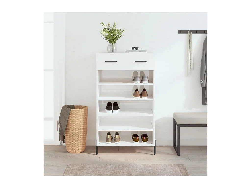 Meuble à chaussure Blanc brillant 60x35x105 cm Bois ingénierie FR76551