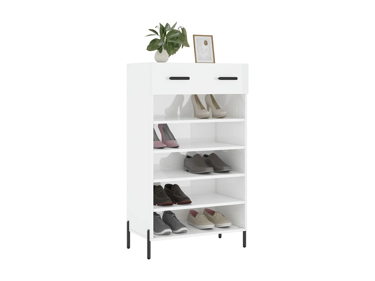 Meuble à chaussure Blanc brillant 60x35x105 cm Bois ingénierie FR76551