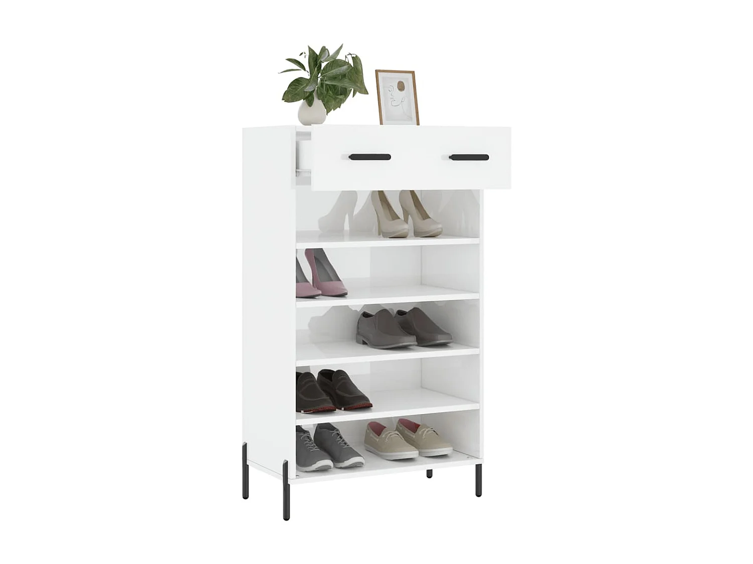 Meuble à chaussure Blanc brillant 60x35x105 cm Bois ingénierie FR76551