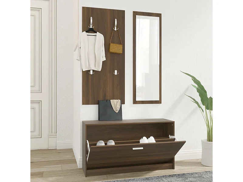 Set de mueble zapatero 3 en 1 madera contrachapada marrón roble ES112708