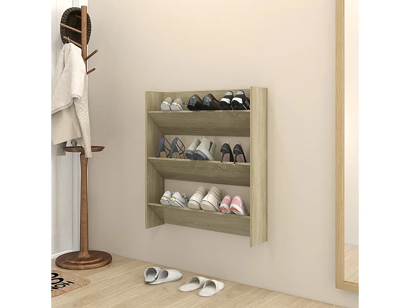 Zapatero de pared madera contrachapada roble Sonoma 80x18x90 cm ES577255