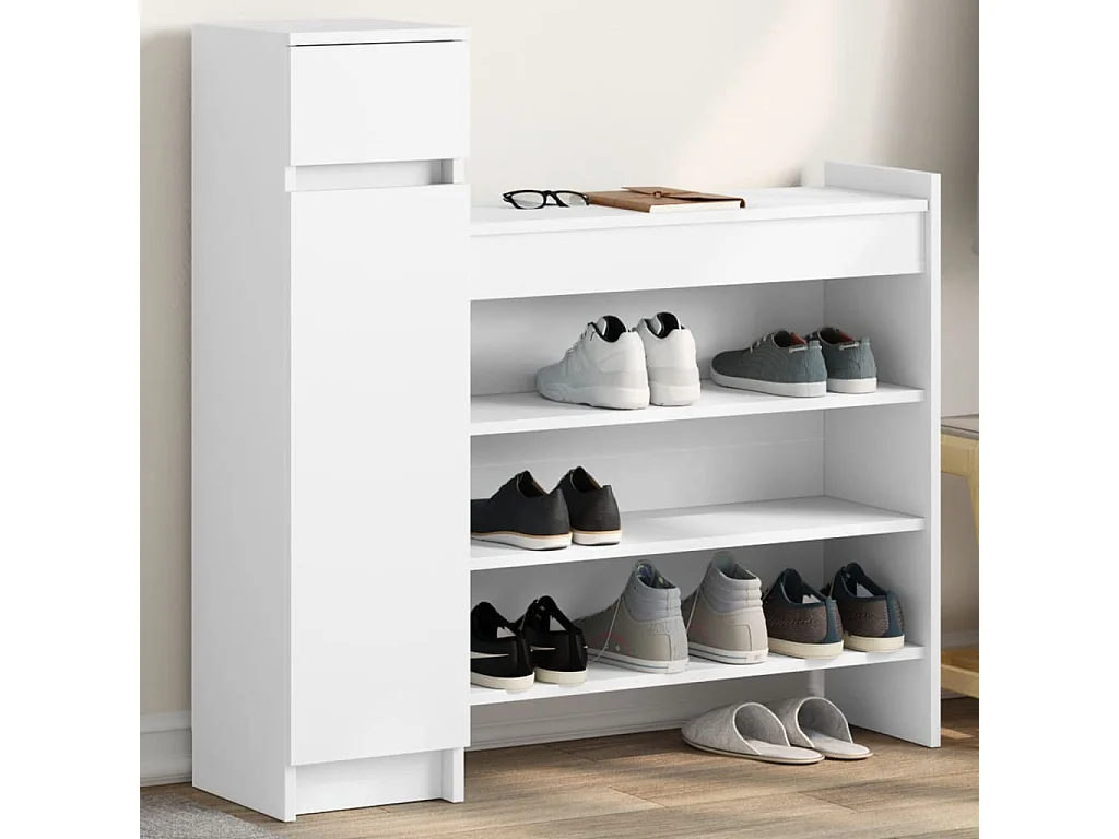 Meuble à chaussures blanc 100,5x28x100 cm bois d'ingénierie FR34066