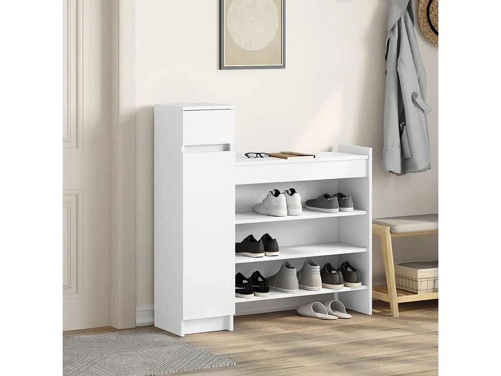 Meuble à chaussures blanc 100,5x28x100 cm bois d'ingénierie FR34066