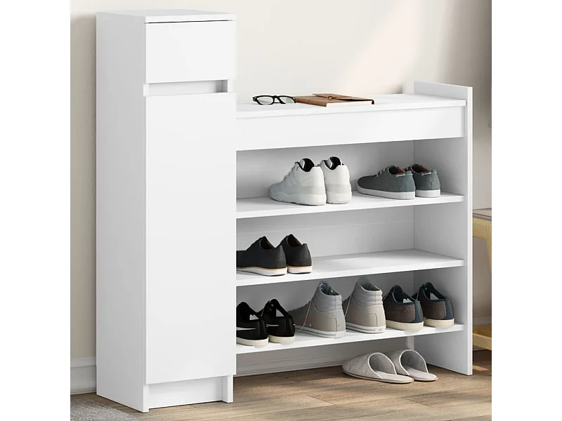 Meuble à chaussures blanc 100,5x28x100 cm bois d'ingénierie FR34066