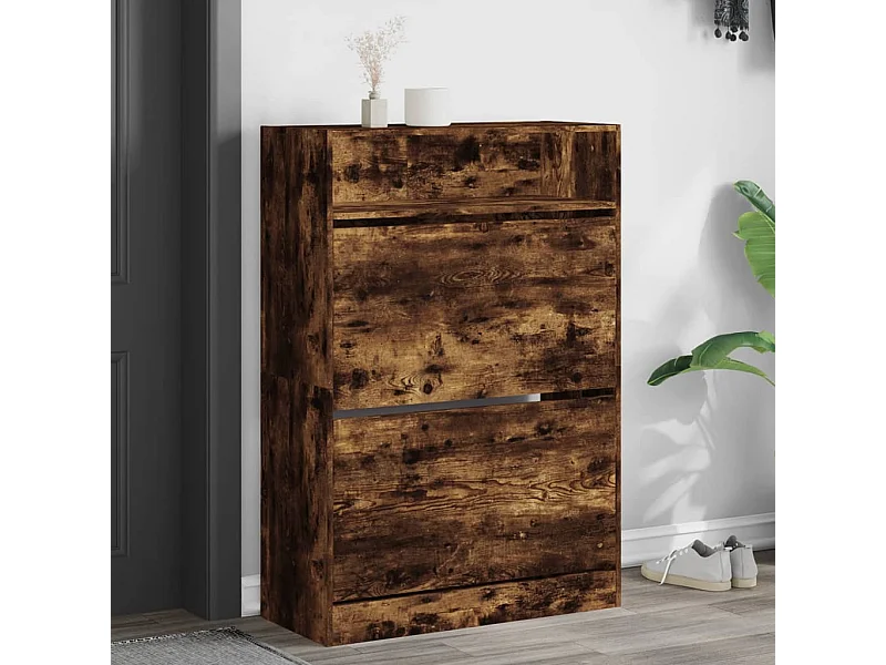Schoenenkast met 2 klaplades 80x34x116 cm gerookt eikenkleurig BE735879