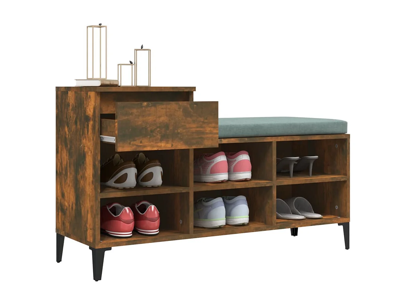 Meuble à chaussures Chêne fumé 102x36x60 cm Bois d'ingénierie FR44759