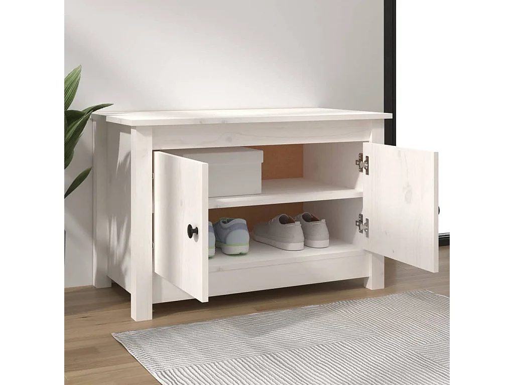 Armario zapatero de madera maciza de pino blanco 70x38x45,5 cm ES628395