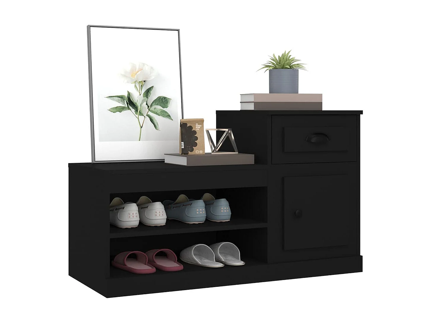 Mueble zapatero madera contrachapada negro 100x42x60 cm ES505711