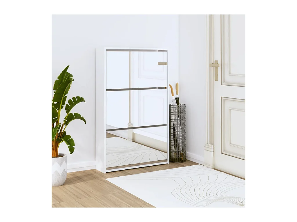 Mueble zapatero y espejo 3 niveles blanco brillo 63x17x102,5 cm ES364472