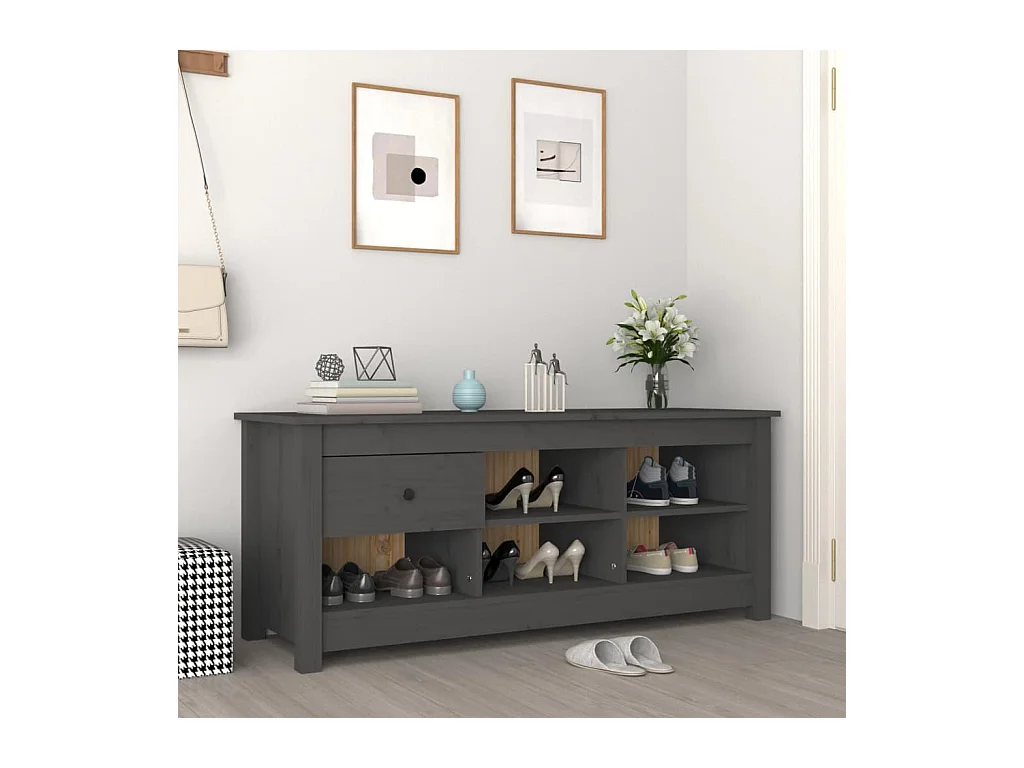 Meuble à chaussures Gris 110x38x45,5 cm Bois de pin massif FR71000