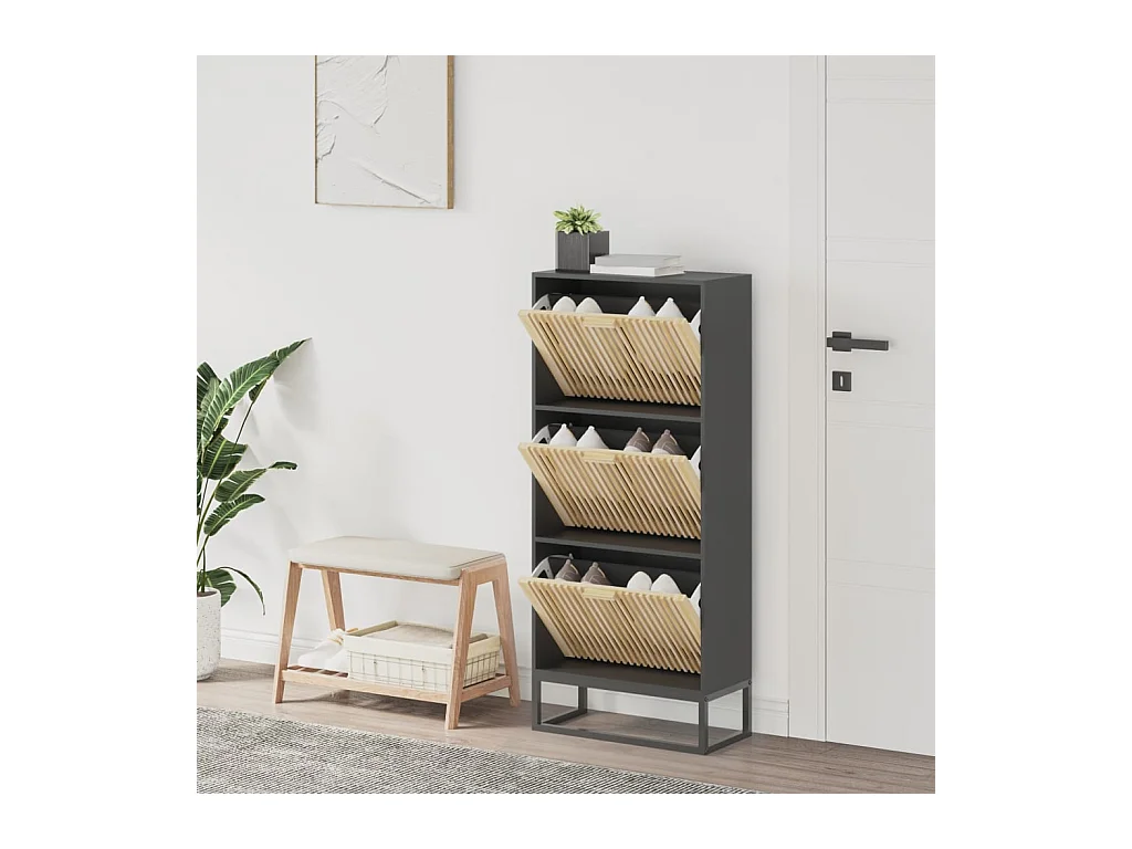 Meuble à chaussures noir 52x25x120 cm bois d'ingénierie FR48062