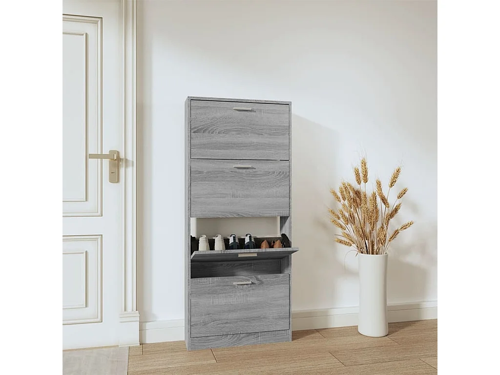Schoenenkast 59x17x150 cm bewerkt hout grijs sonoma BE477908