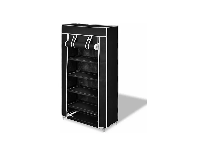 Zapatero de tela con cubierta negro 58x28x106 cm ES481765