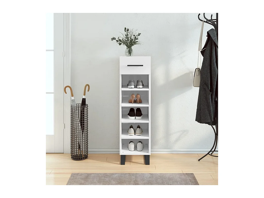 Meuble à chaussure Blanc brillant 30x35x105 cm Bois ingénierie FR45468