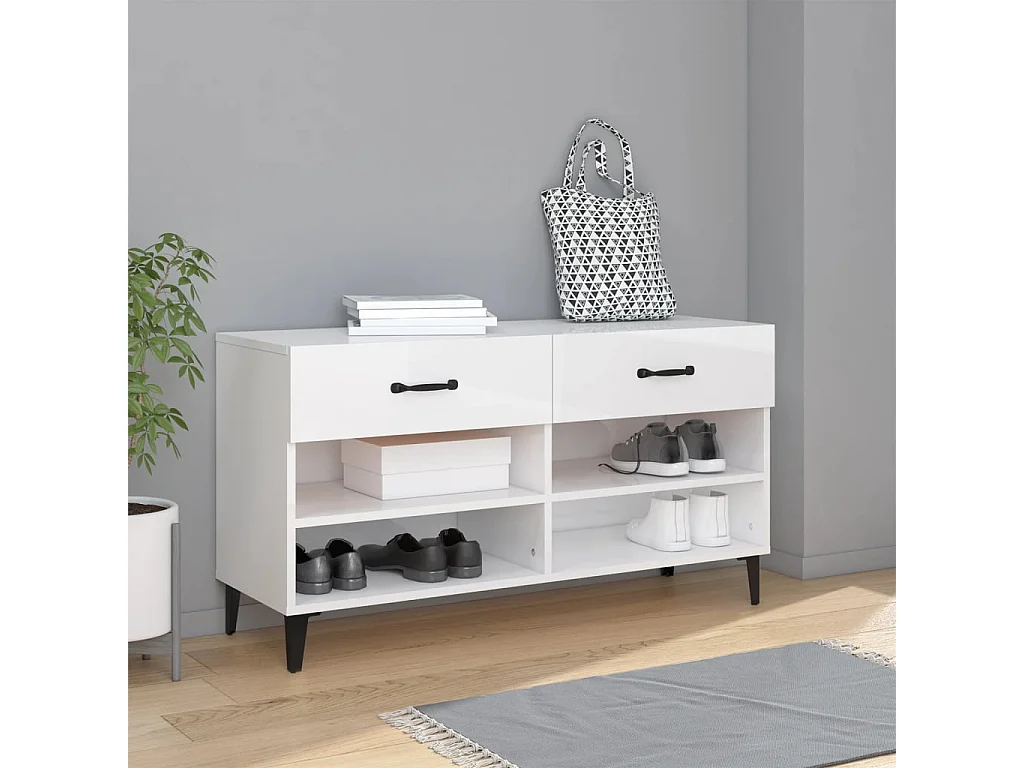 Meuble à chaussure Blanc brillant 102x35x55 cm Bois ingénierie FR41425