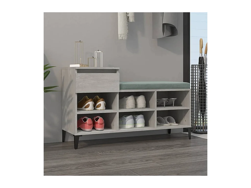 Meuble à chaussures Gris béton 102x36x60 cm Bois d'ingénierie FR87605