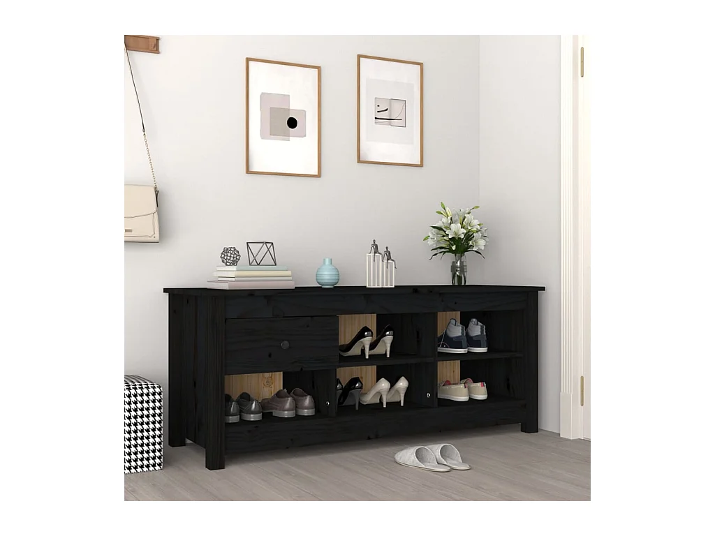 Meuble à chaussures Noir 110x38x45,5 cm Bois de pin massif FR99870
