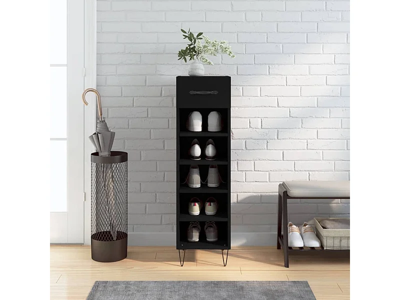 Zapatero madera de ingeniería negro 30x35x105 cm ES955576