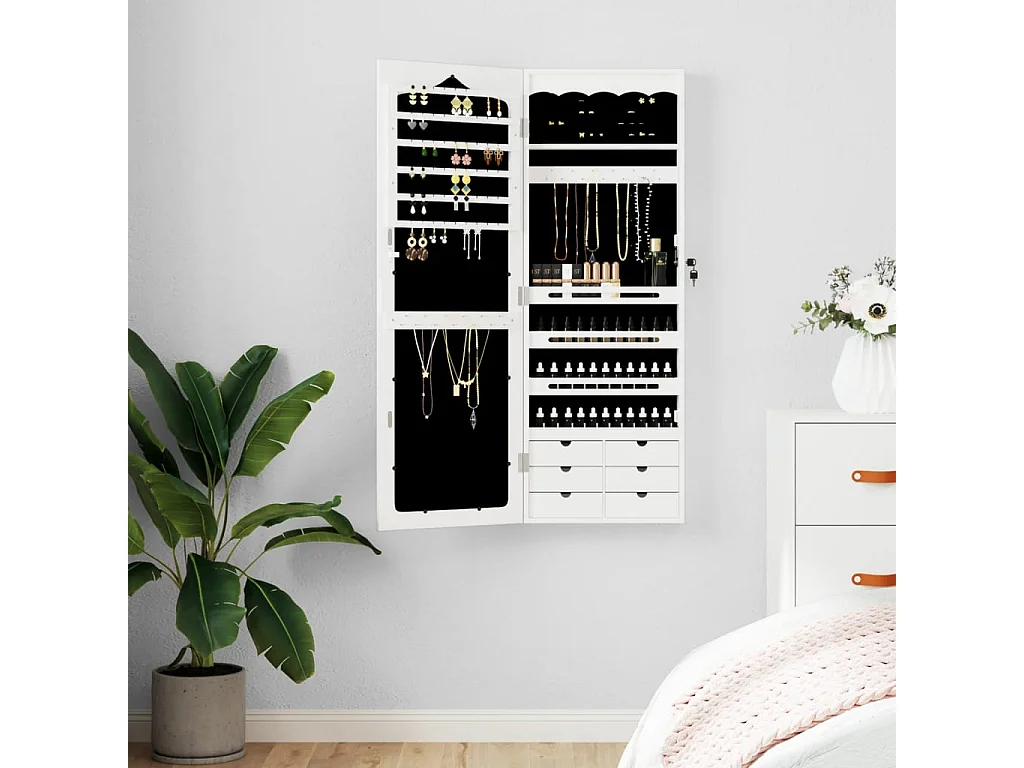 Armoire à bijoux avec miroir murale blanc 37,5x10x106 cm FR56012
