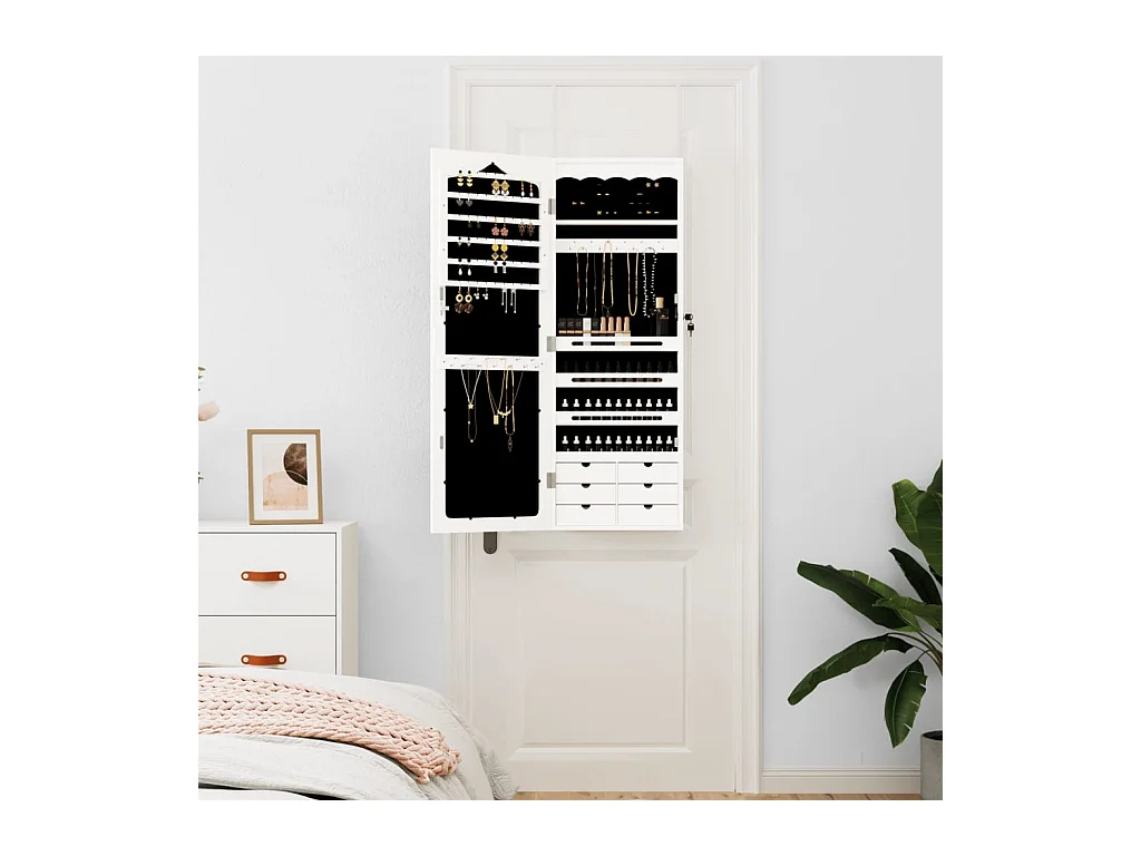 Armoire à bijoux avec miroir murale blanc 37,5x10x106 cm FR56012