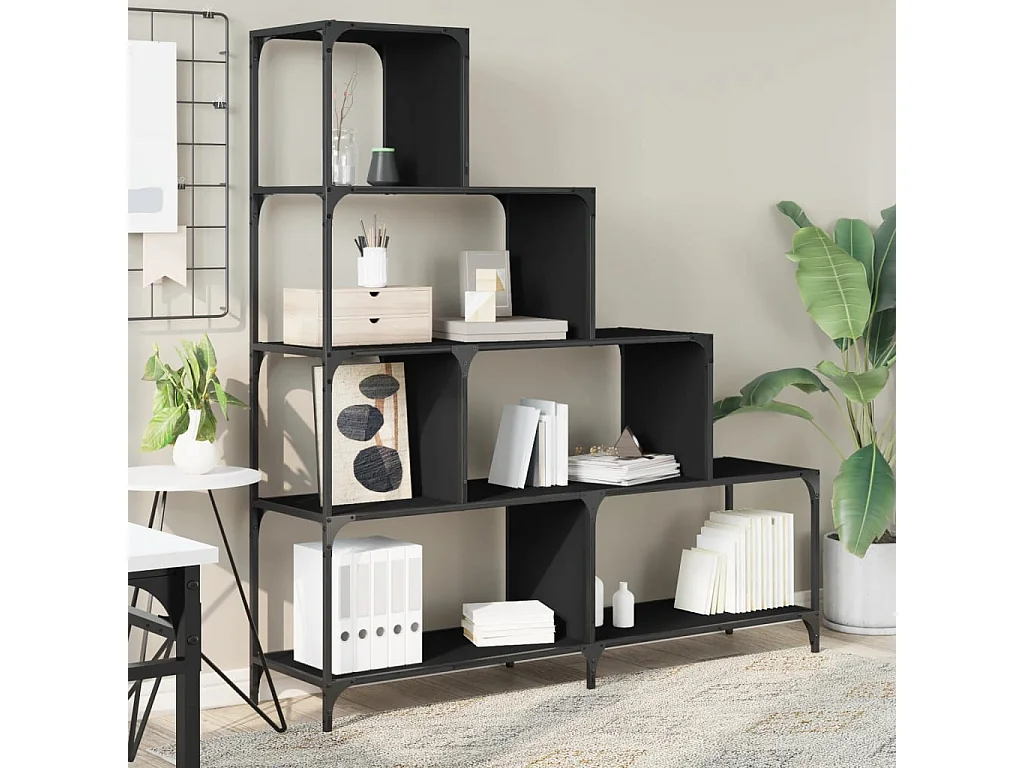 Bibliothèque à 4 niveaux noir 139x33,5x149 cm bois d'ingénierie FR52718