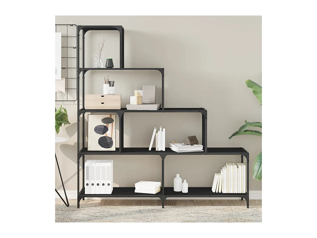 Bibliothèque à 4 niveaux noir 139x33,5x149 cm bois d'ingénierie FR52718