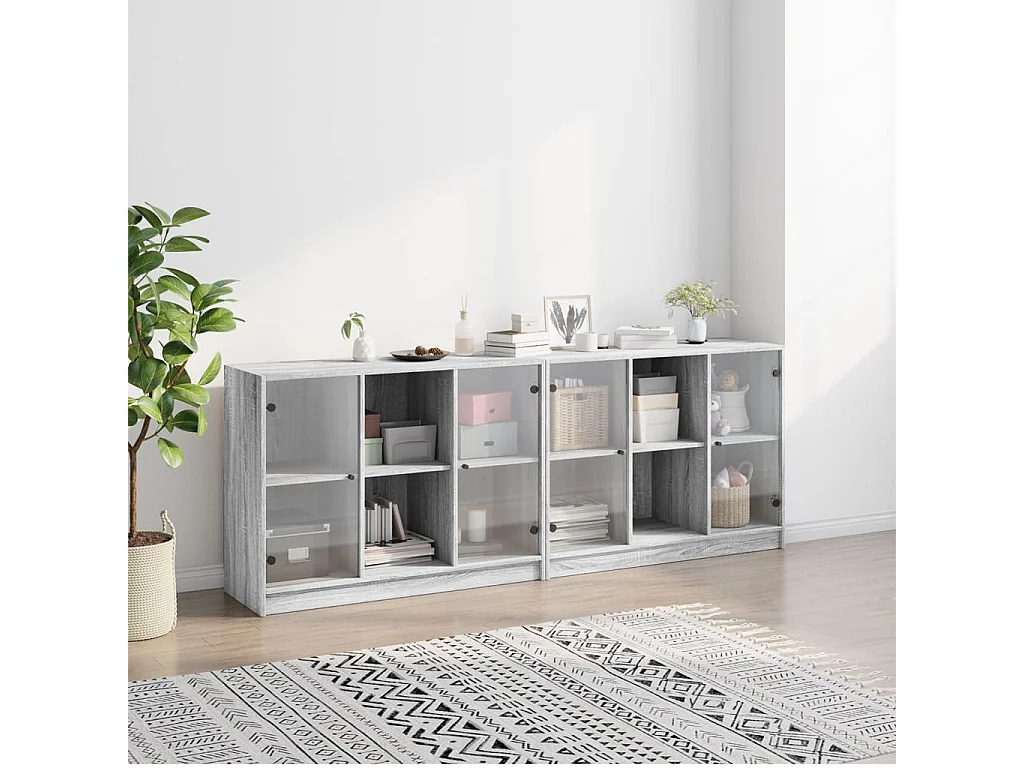 Estantería con puertas madera gris Sonoma 204x37x75 cm ES581045