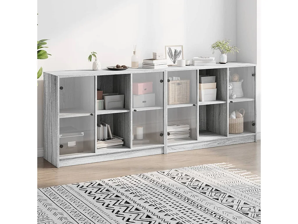 Bibliothèque avec portes sonoma gris 204x37x75 cm FR28528