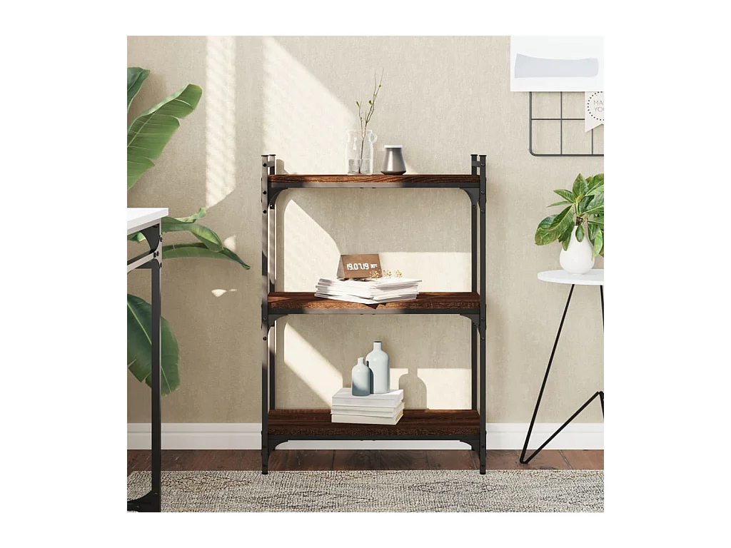 Bibliothèque 3 niveaux chêne brun 60x30x86 cm bois d'ingénierie FR83912