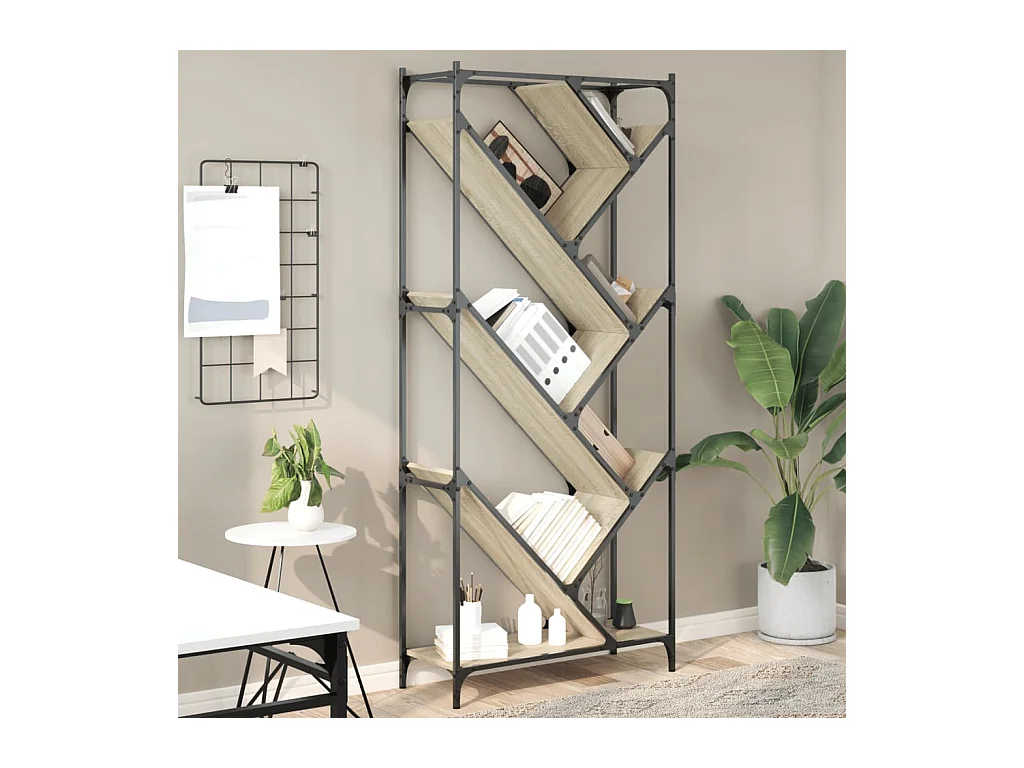 Bibliothèque chêne sonoma 79x30x180 cm bois ingénierie et métal FR69994