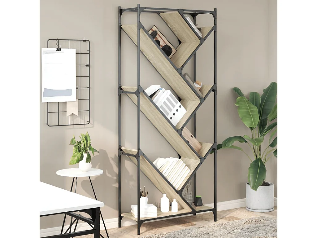 Bibliothèque chêne sonoma 79x30x180 cm bois ingénierie et métal FR69994