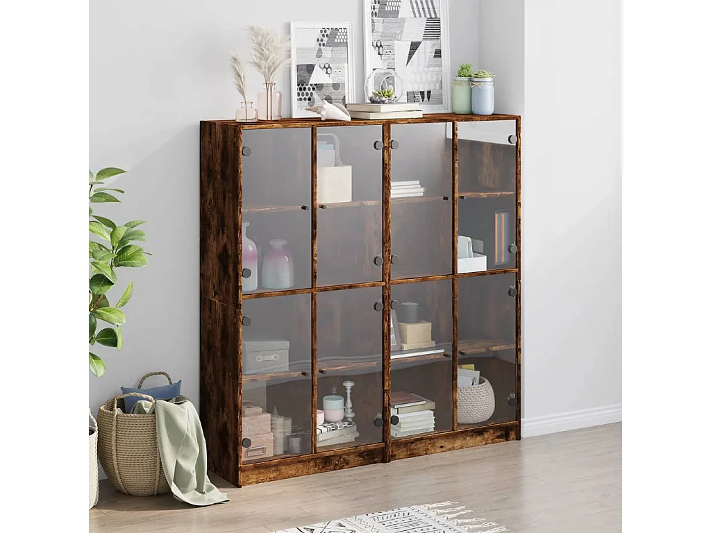 Bibliothèque avec portes chêne fumé 136x37x142 cm FR15343